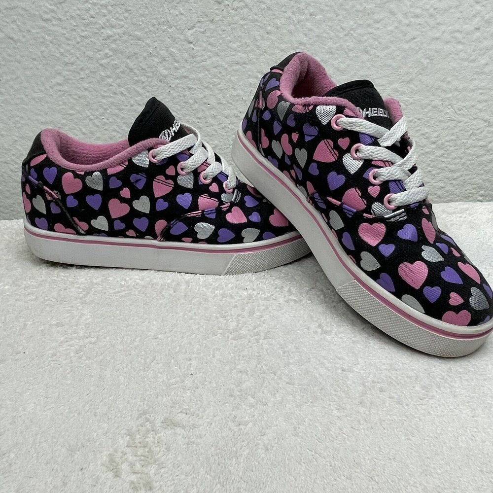 Heelys Girls Sz 3y Launch Black/Pink Multi Hearts Skate Shoes